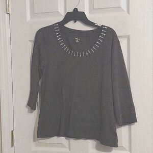Style & Co. dark gray blouse with detailing around neckline size XL